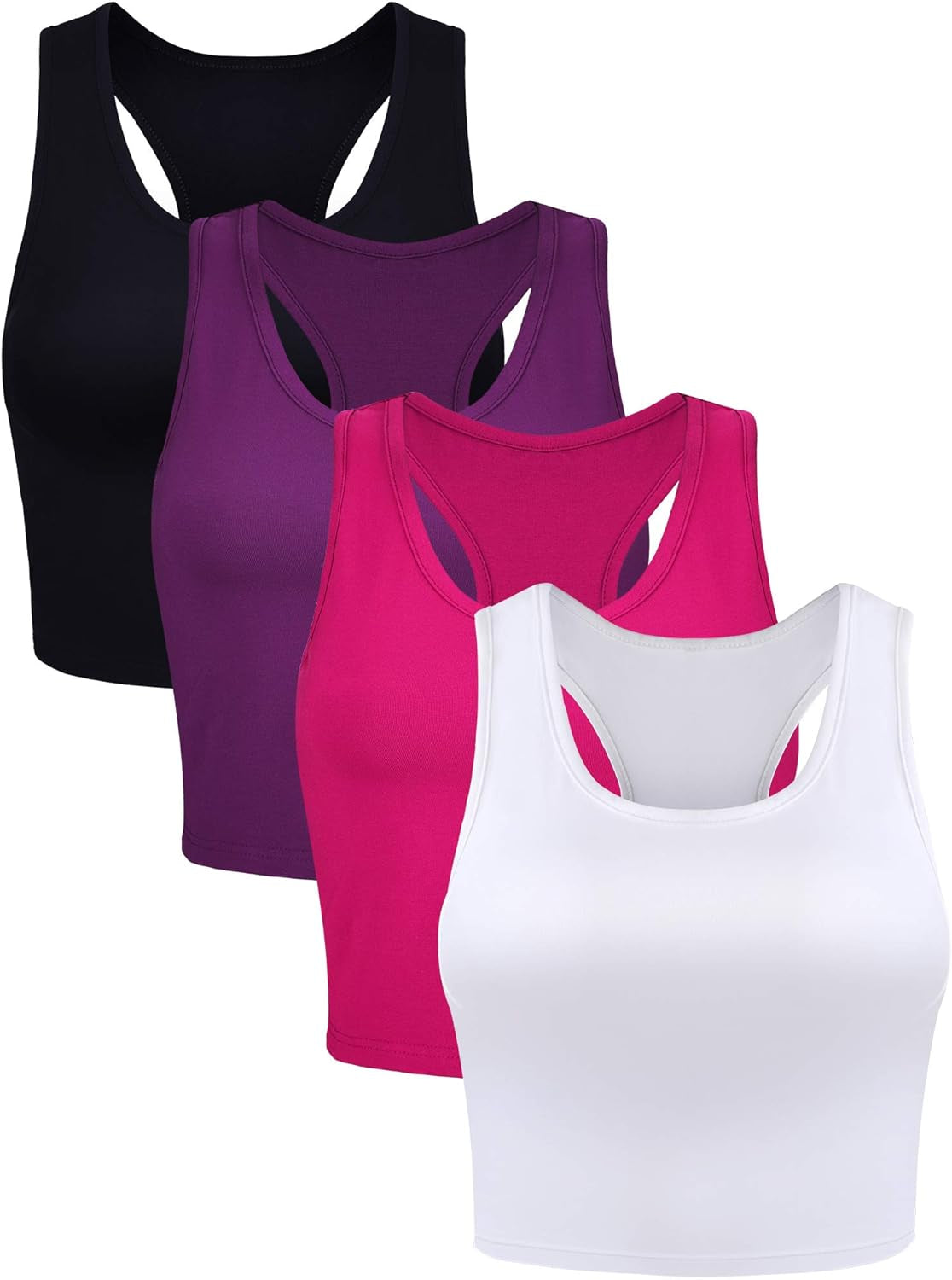 SATINIOR 4 Pieces Basic Crop Tank Tops Sleeveless Racerback Sport Cotton Tank Tops for Women