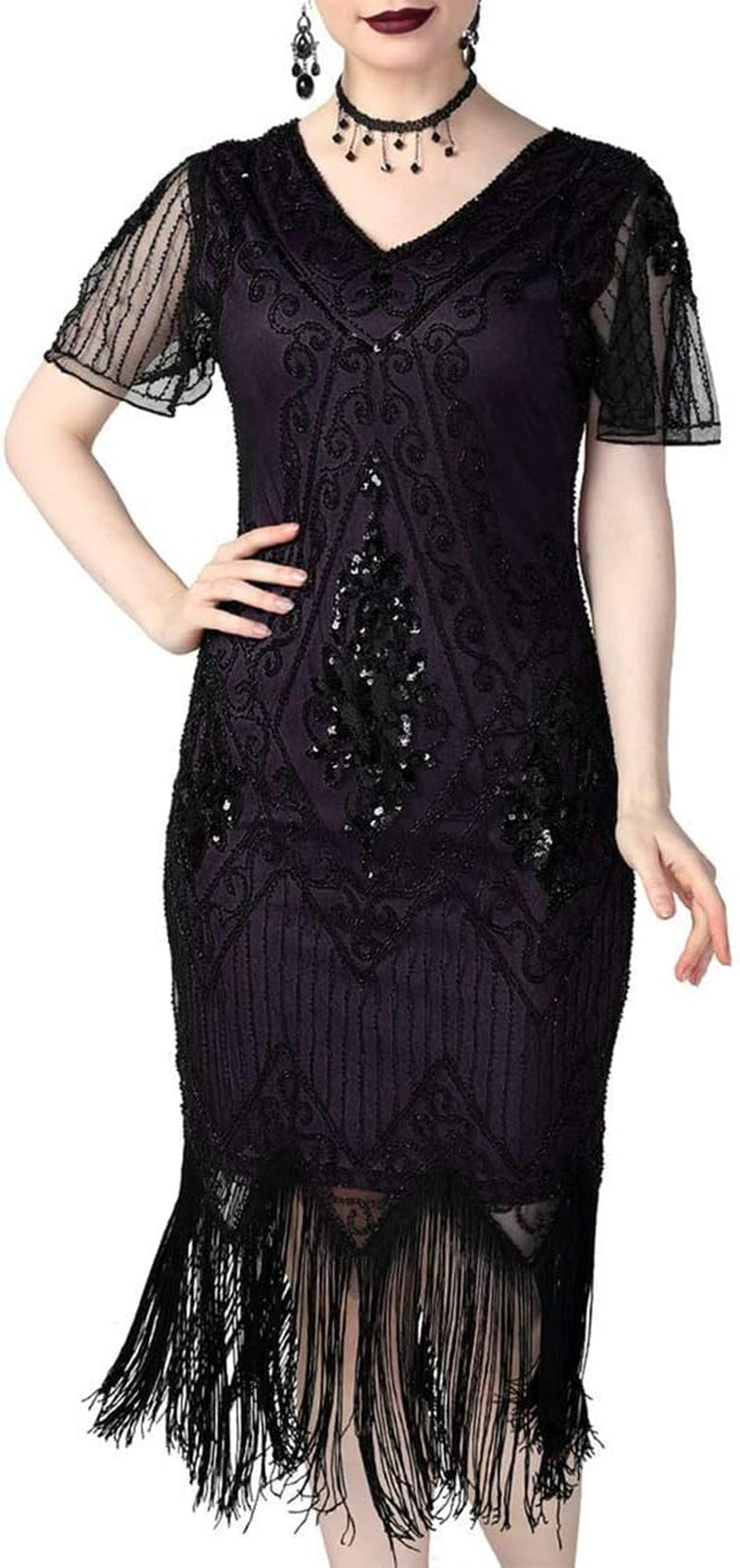 Kayamiya Women'S Flapper Dresses 1920S Sequins Art Deco Gatsby Cocktail Dress with Sleeve