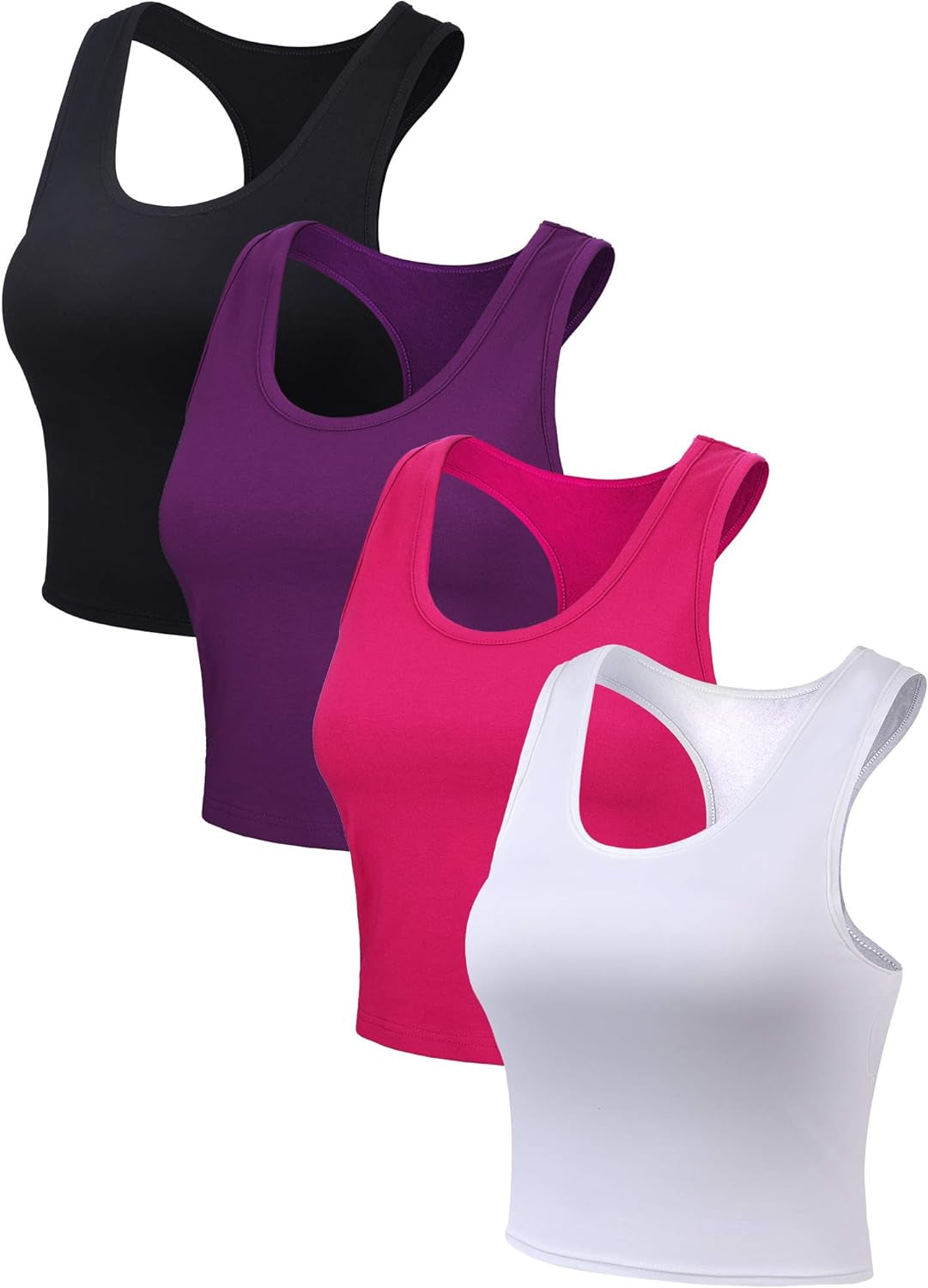 SATINIOR 4 Pieces Basic Crop Tank Tops Sleeveless Racerback Sport Cotton Tank Tops for Women