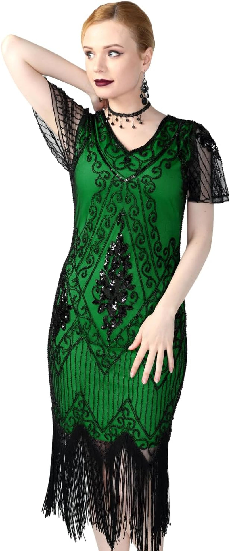 Kayamiya Women'S Flapper Dresses 1920S Sequins Art Deco Gatsby Cocktail Dress with Sleeve