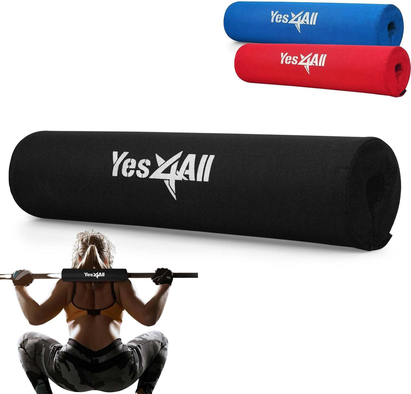 Yes4All Barbell Thick Foam Nylon Pad, Neck Shoulder Protective Pad for Lunges, Squats and Hip Thrust Fit Standard Olympic Bar