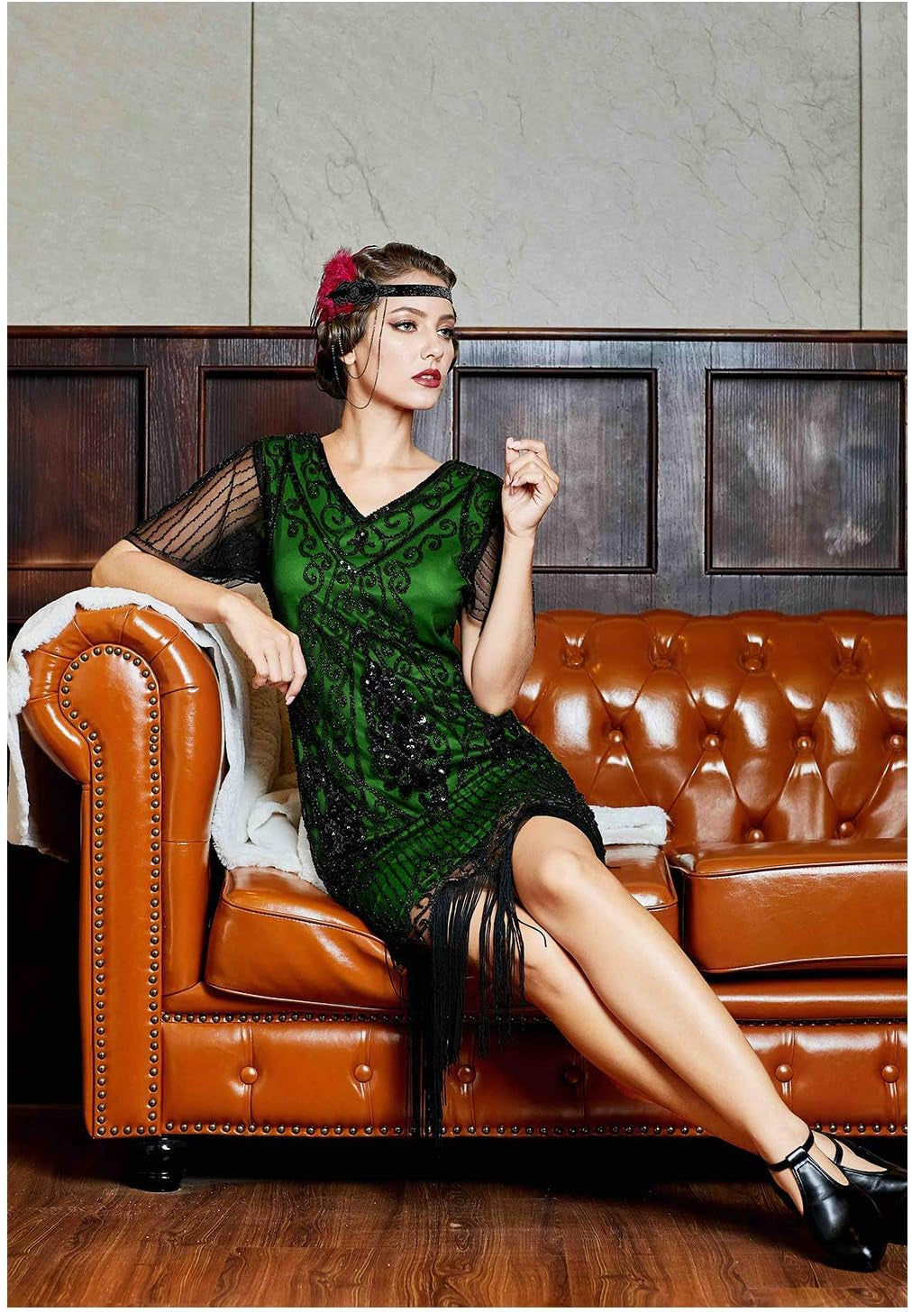 Kayamiya Women'S Flapper Dresses 1920S Sequins Art Deco Gatsby Cocktail Dress with Sleeve