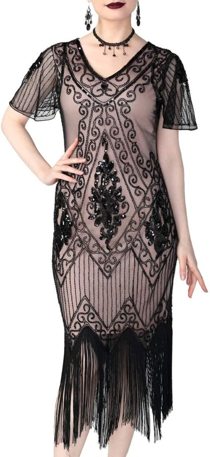 Kayamiya Women'S Flapper Dresses 1920S Sequins Art Deco Gatsby Cocktail Dress with Sleeve