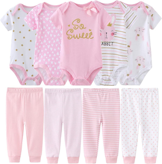 Newborn Baby Clothes Set Short Sleeve Baby Boy Pants Baby Girl Bodysuits Baby Layette Sets