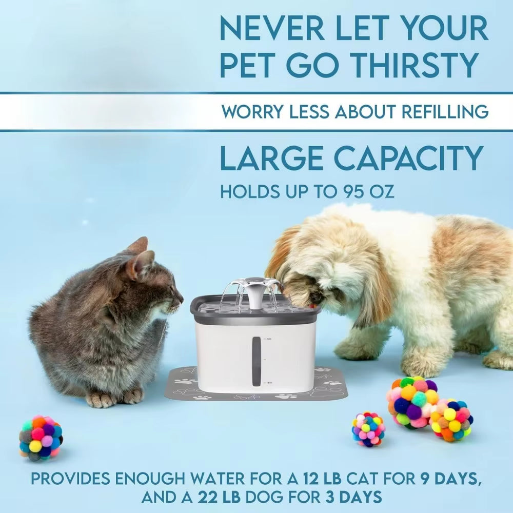 95Oz/2.8L Pet Fountain, Automatic Cat Water Fountain Dog Water Dispenser with Replacement Filters for Cats,