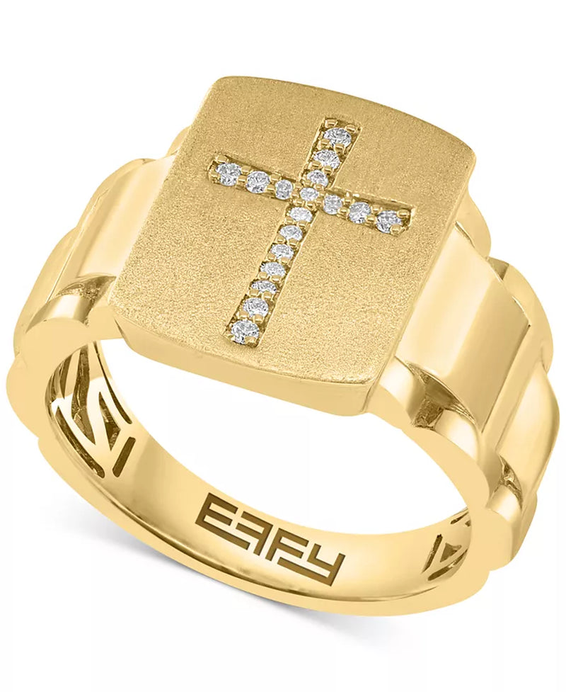 EFFYÂ® Men'S Diamond Cross Ring (1/10 Ct. T.W.) in 10K Gold