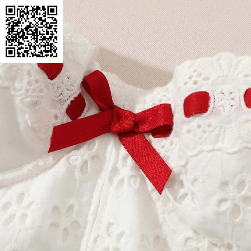 The Red Ballroom Set- 2024 White Summer Wedding Drawstring Design Dress Women Clothes Hollow Lace Cotton