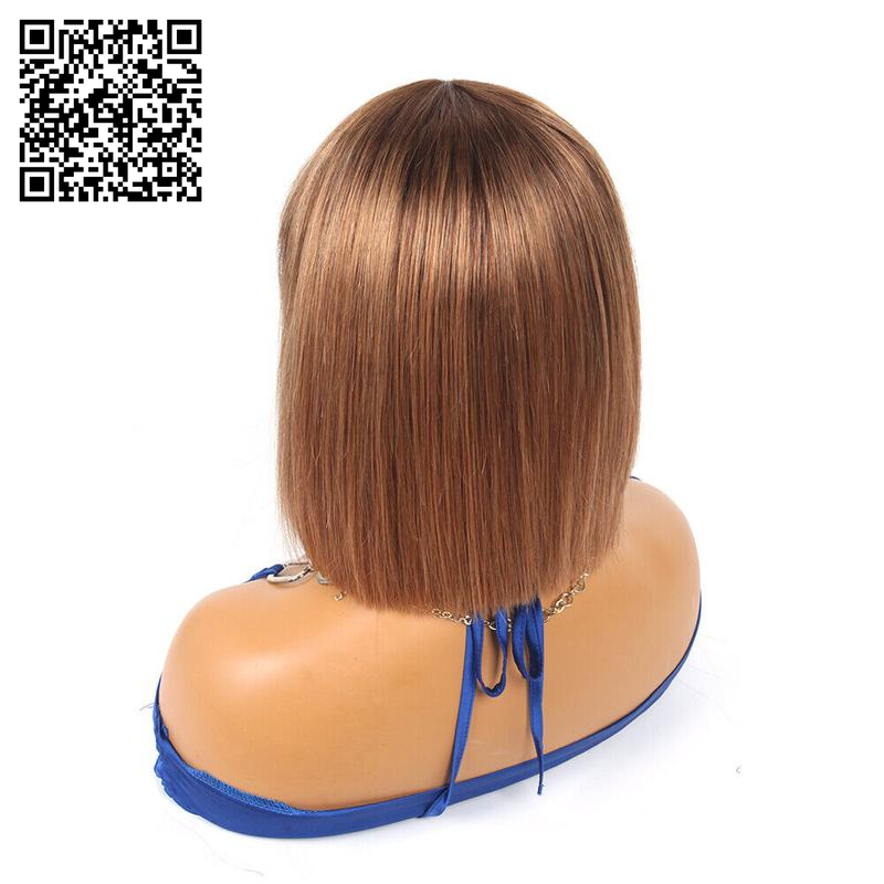 10 Inch Straight Short Bob with Bangs Human Hair None Lace Front Wigs Brazilian Remy Martin Hair Full Machine Made Glueless Wig with Bangs 180% Density Wig for Black Women Human Hair Bob Wig