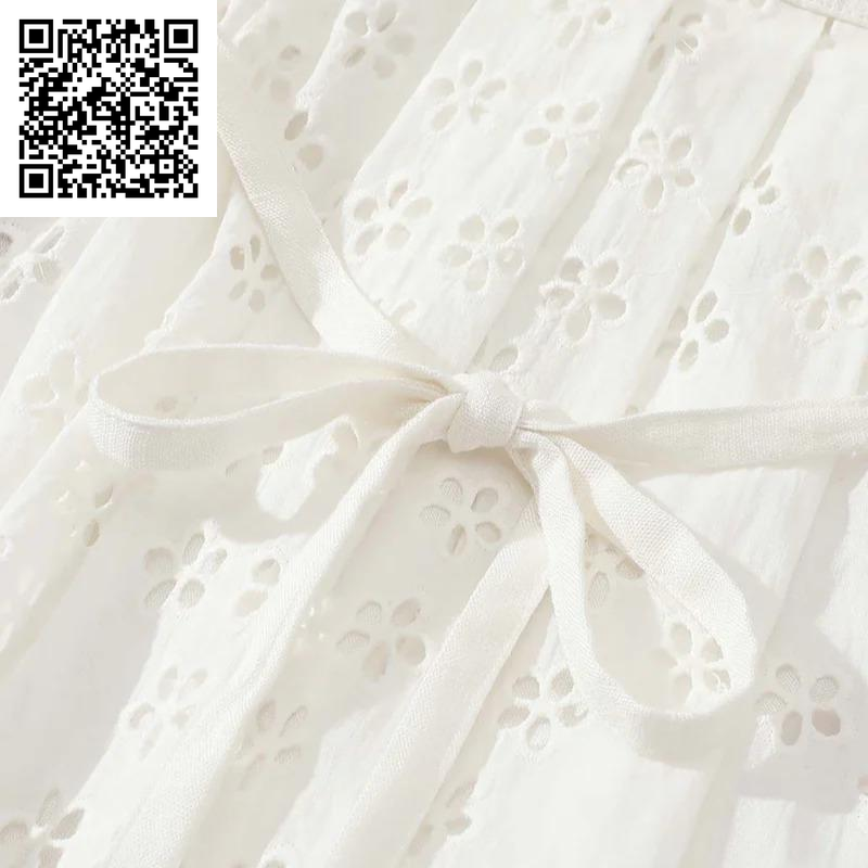 The Red Ballroom Set- 2024 White Summer Wedding Drawstring Design Dress Women Clothes Hollow Lace Cotton