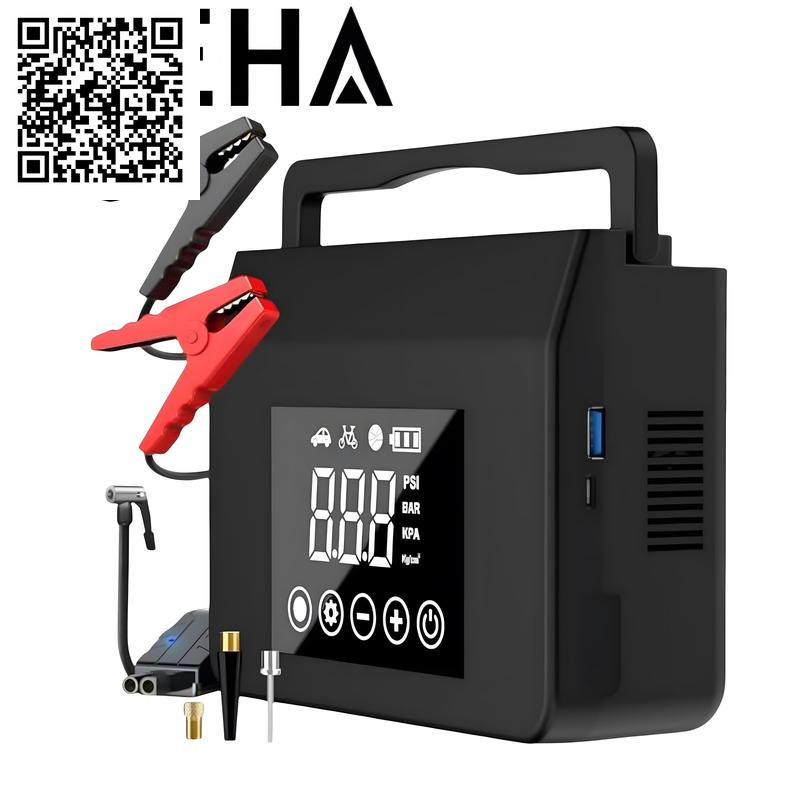 【Hieha】Portable Car Jump Starter with Air Compressor,4000A Car Battery Jump Starter (ALL Gas/7.0L Diesel) with 150PSI Tire Inflator, 12V Car Battery Jump Power,15000Mah Power Bank with LED Light