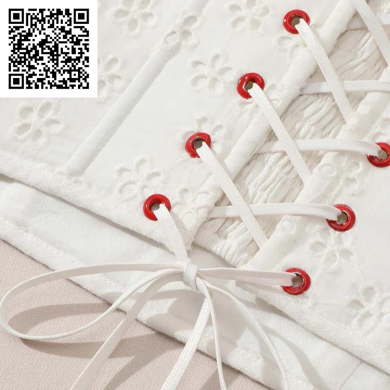 The Red Ballroom Set- 2024 White Summer Wedding Drawstring Design Dress Women Clothes Hollow Lace Cotton