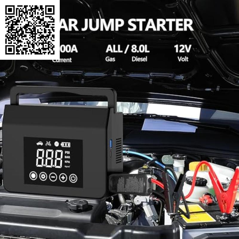 【Hieha】Portable Car Jump Starter with Air Compressor,4000A Car Battery Jump Starter (ALL Gas/7.0L Diesel) with 150PSI Tire Inflator, 12V Car Battery Jump Power,15000Mah Power Bank with LED Light